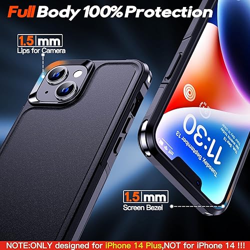 Miniatura 6 de MOZOTER Funda magnética 6 en 1 para iPhone 14 Plus, a prueba de golpes de 12 pies, 2 protectores de pantalla de vidrio + 2 protectores de lente de