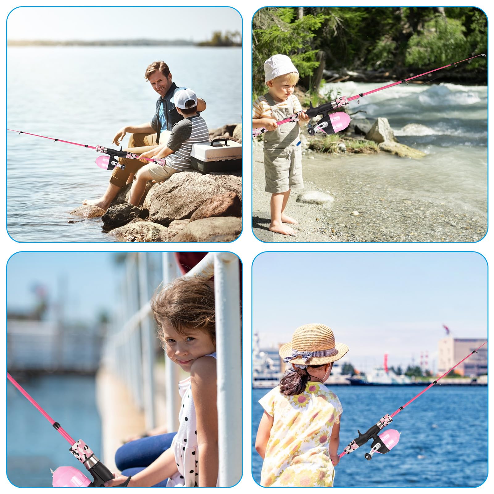 HUIOP Canne à pêche télescopique pour Enfants, Kit combiné avec Moulinet et leurres, Lignes de pêche, hameçons