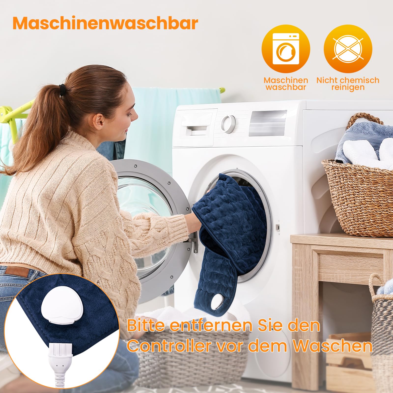 MYCARBON Heizkissen Rücken 92x50cm Wärmekissen mit 6 Heizstufen 4 Timerstufen waschbar Heizdecke mit Abschaltautomatik für Schulter Nacken Bauch Dunkelblau | 4 Timerstufen waschbar Heizdecke mit Abschaltautomatik für Schulter Nacken Bauch Dunkelblau