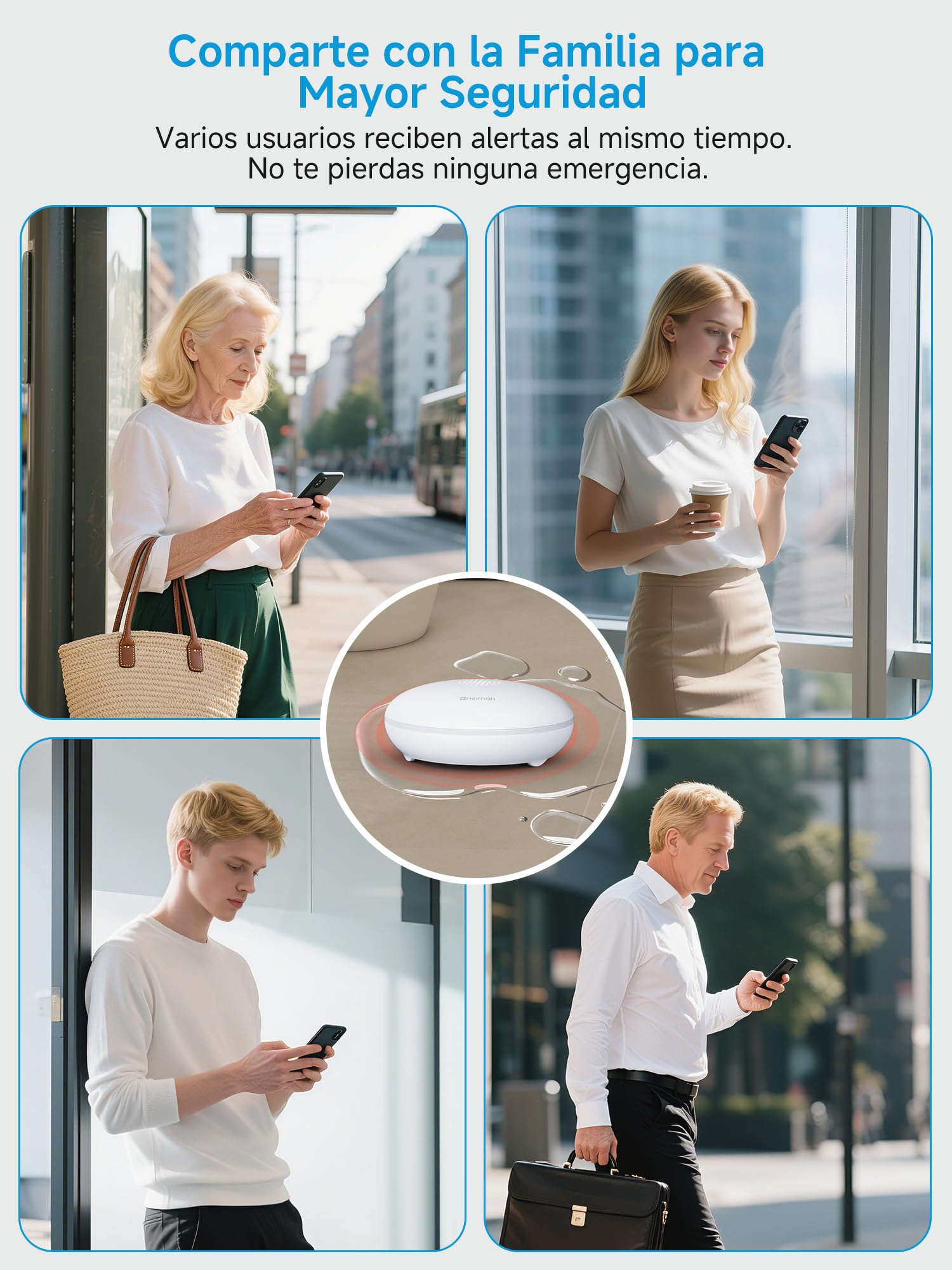 Heiman Detector de Fugas de Agua Inteligente con Gateway (Hub), Alerta App, Batería 10 Años, IP67 Impermeable, Sensor WiFi para Sótano & Cocina, Kit de Alarma de Inundación (Solo 2,4GHz)