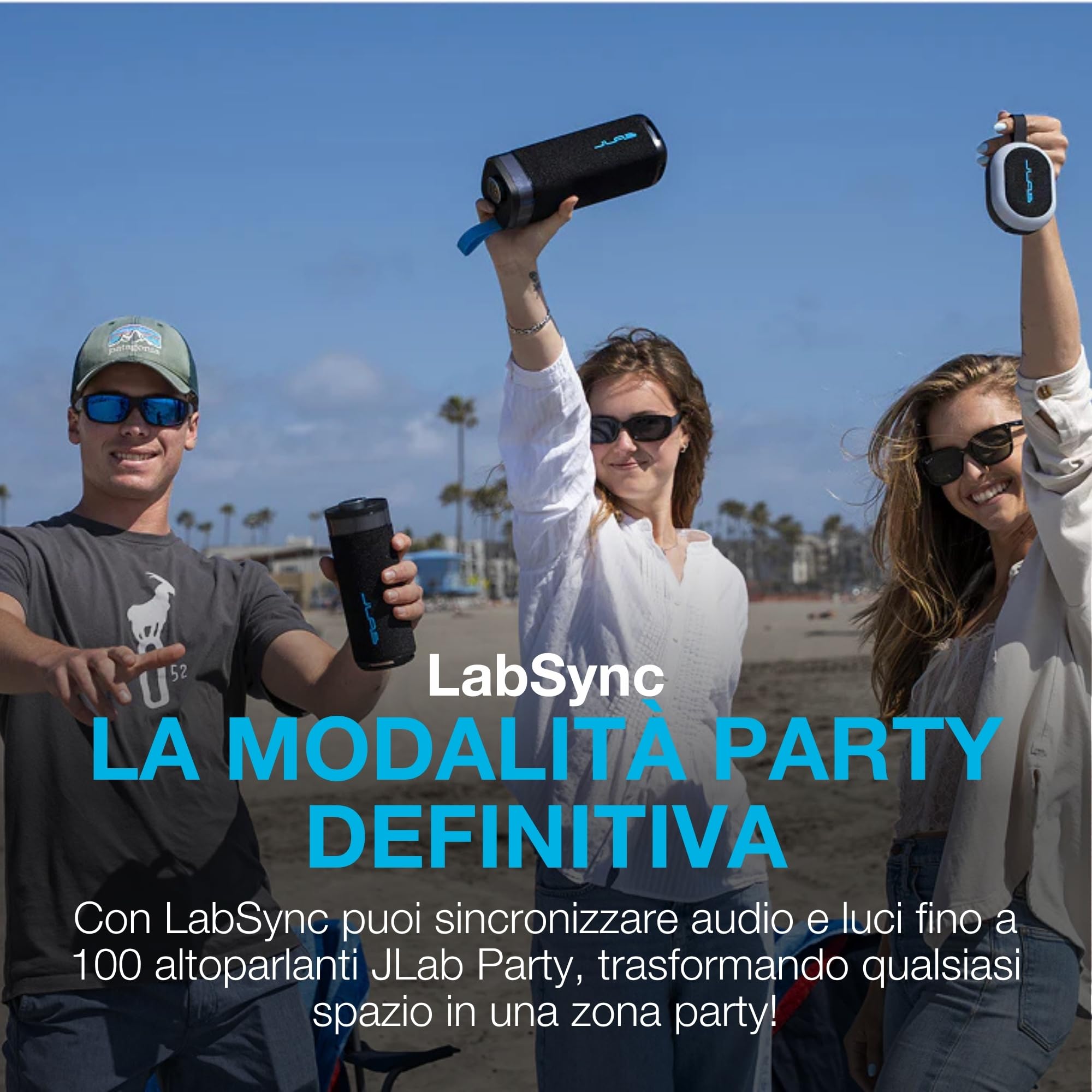 JLab Go Party Cassa Bluetooth Portatile con 16+ ore di riproduzione - Altoparlante Wireless da 10W per Esterni e Viaggi con Luci RGB e Audio Potente, Resistente all'Acqua IP56, Blu Navy