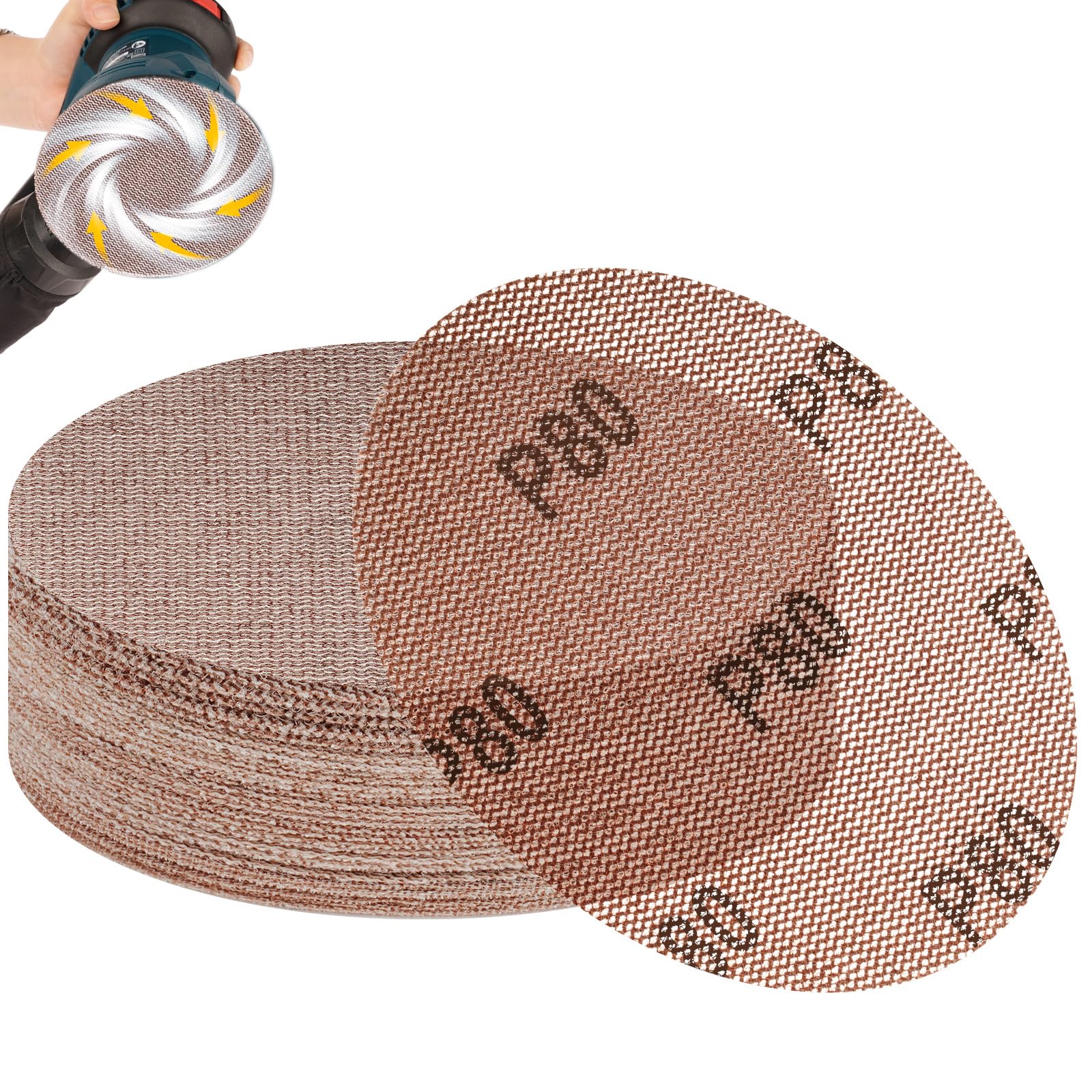 NUTKIT 30PCS Mesh Sanding Discs, 125mm Red Dust Free Drywall Sandpaper
