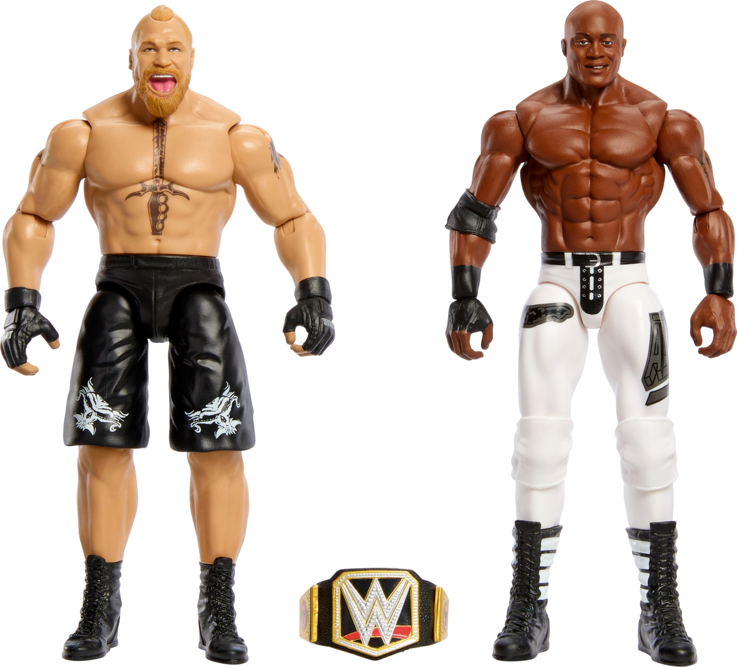 Mattel WWE Championship Showdown 2-Pack Action Figures & Accessory, Series #16 Brock Lesnar vs Bobby Lashley Collectible Set, 6-inch