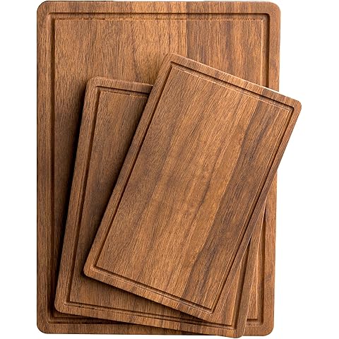 Acacia Wood Cutting Boards Set of 3 for Kitchen, Large Wooden Cutting Board with Ju...