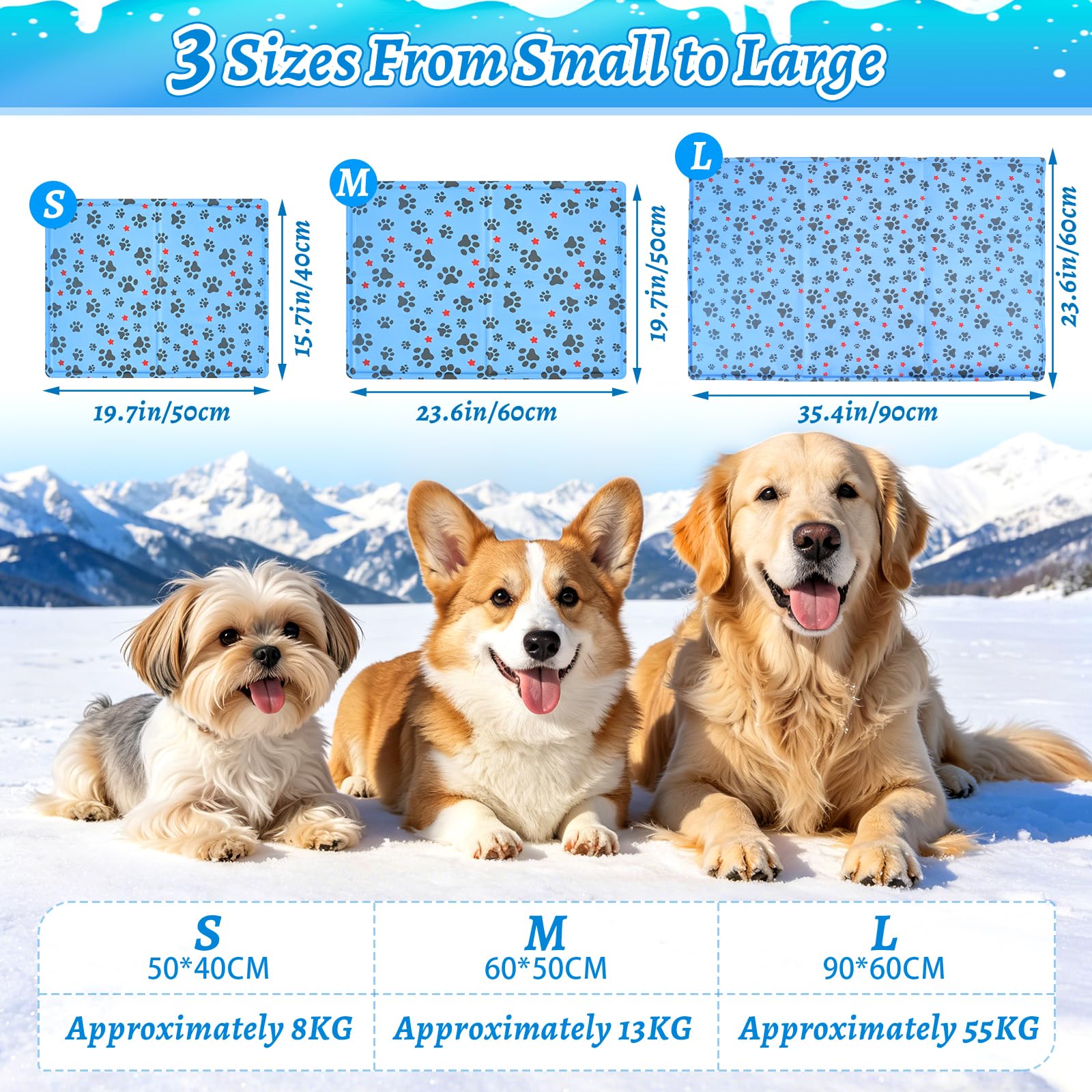 Tappeto Refrigerante per Cani,Tappetino Refrigerante Cane,Tappetino Refrigerante Animali Domestici,Facile da Pulire,Elementi Essenziali dell'Estate 90x60cm,Blu