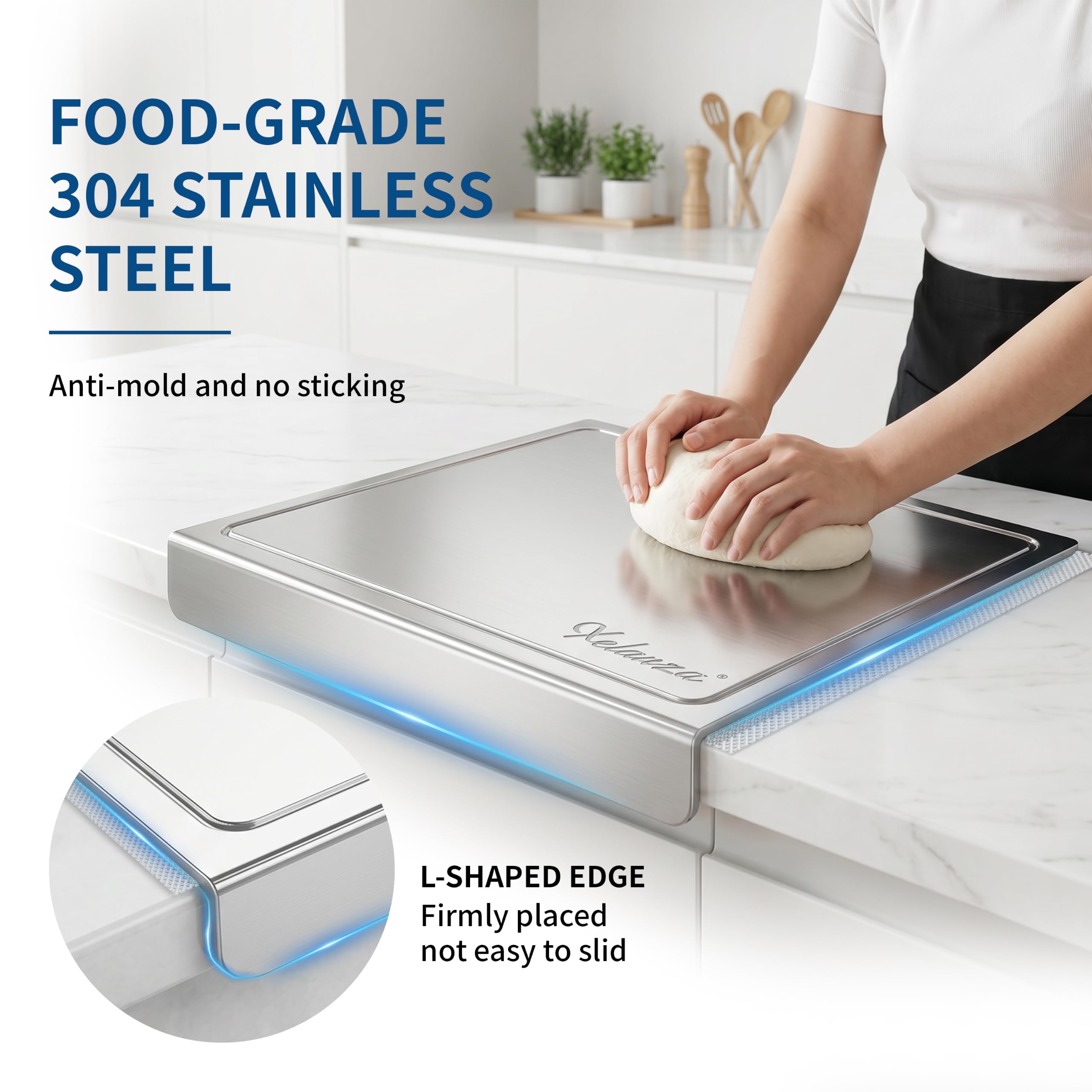 Tabla de cortar de acero inoxidable nueva 2026, Tablas de cortar con ranuras para jugos, tabla de amasar de metal con borde para hornear, tabla de cortar de encimera para preparar alimentos (60X70CM)