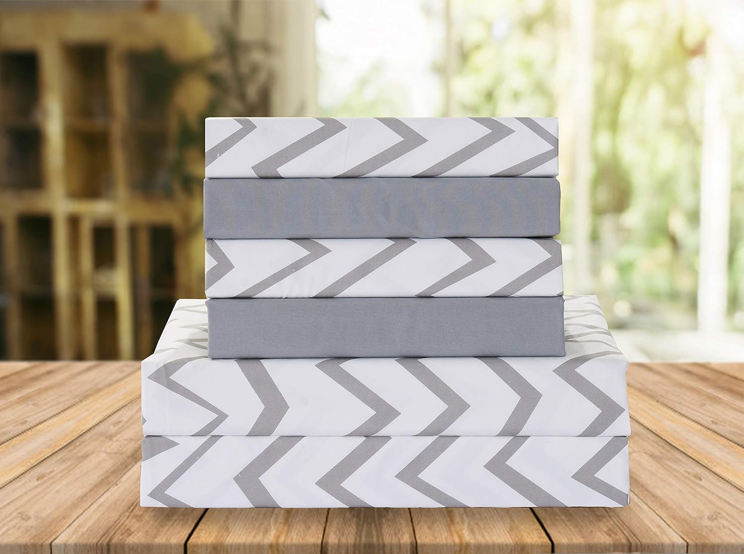 Elegant Comfort Luxury Soft Bed Sheets Chevron Pattern - 1500 Premium Hotel Quality Microfiber Softness Wrinkle and Fade Resistant (6-Piece) Bedding Set, Queen, Grey - Thumbnail 2