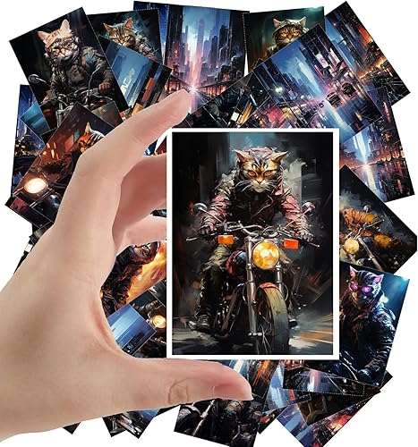 Miniatura 7 de Calcomanías grandes, 24 piezas (2.5 x 3.5 pulgadas cada uno) Gatos de pandillas y perros de pandillas sentados en el bar nocturno en Ciberpunk Town,