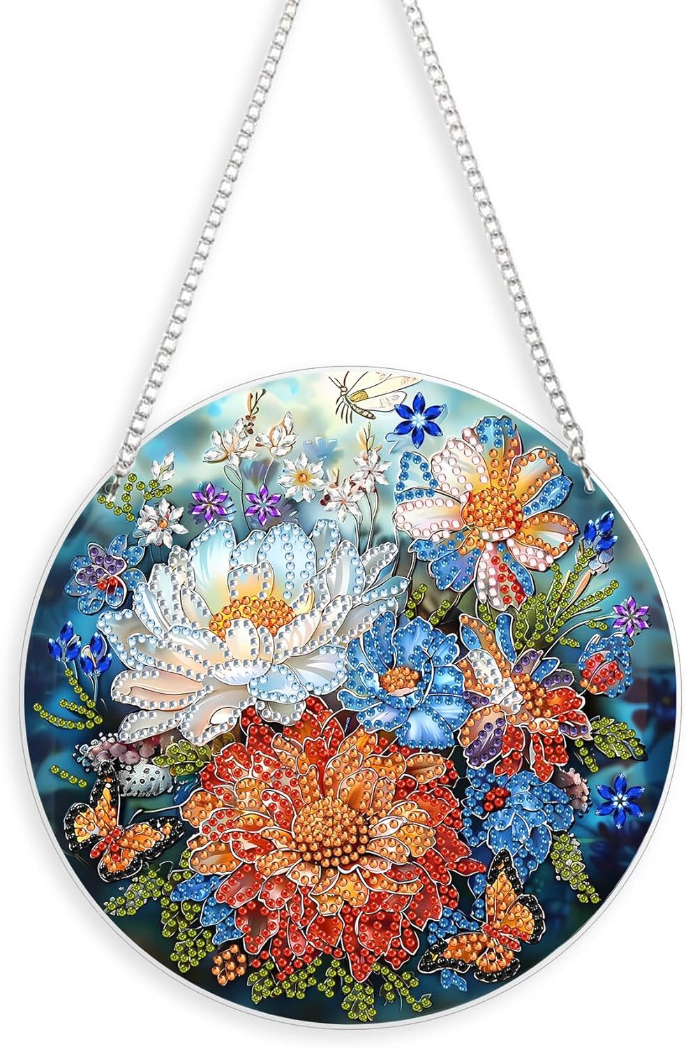 Eiflow Diamond Art Hanging Pendant Kit Flower, 7.6×7.6inch DIY Diamonds Painting Ornament Kit for Adults,Round Acrylic Board Gem Painting Box Kit