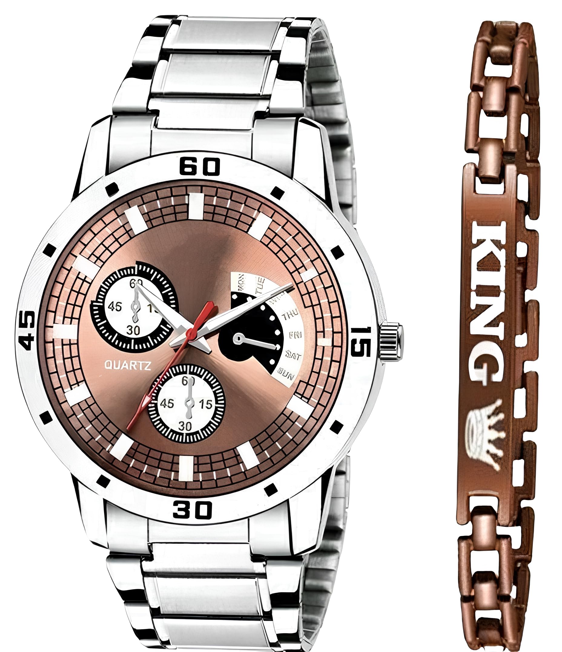 AARATI ENTERPRISE Modern Mens Analog Watches Combo - Stainless Steel Bracelets - King Bracelet - Ideal for Men and Boys (Style 2) (B0CK5LYFZ4) Amazon Price History, Amazon Price Tracker