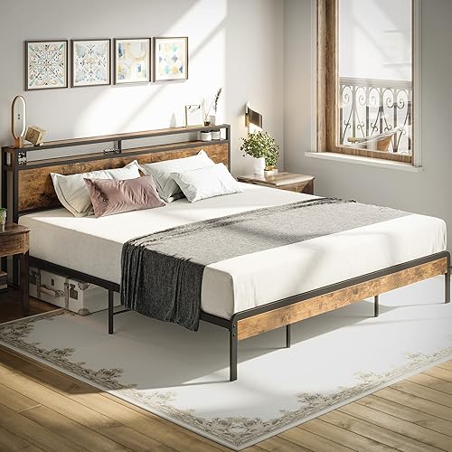 Miniatura 3 de LIKIMIO Base de cama Queen con cabecera de almacenamiento marco de cama de plataforma tamaño Queen con soportes fuertes más resistente sin ruido no