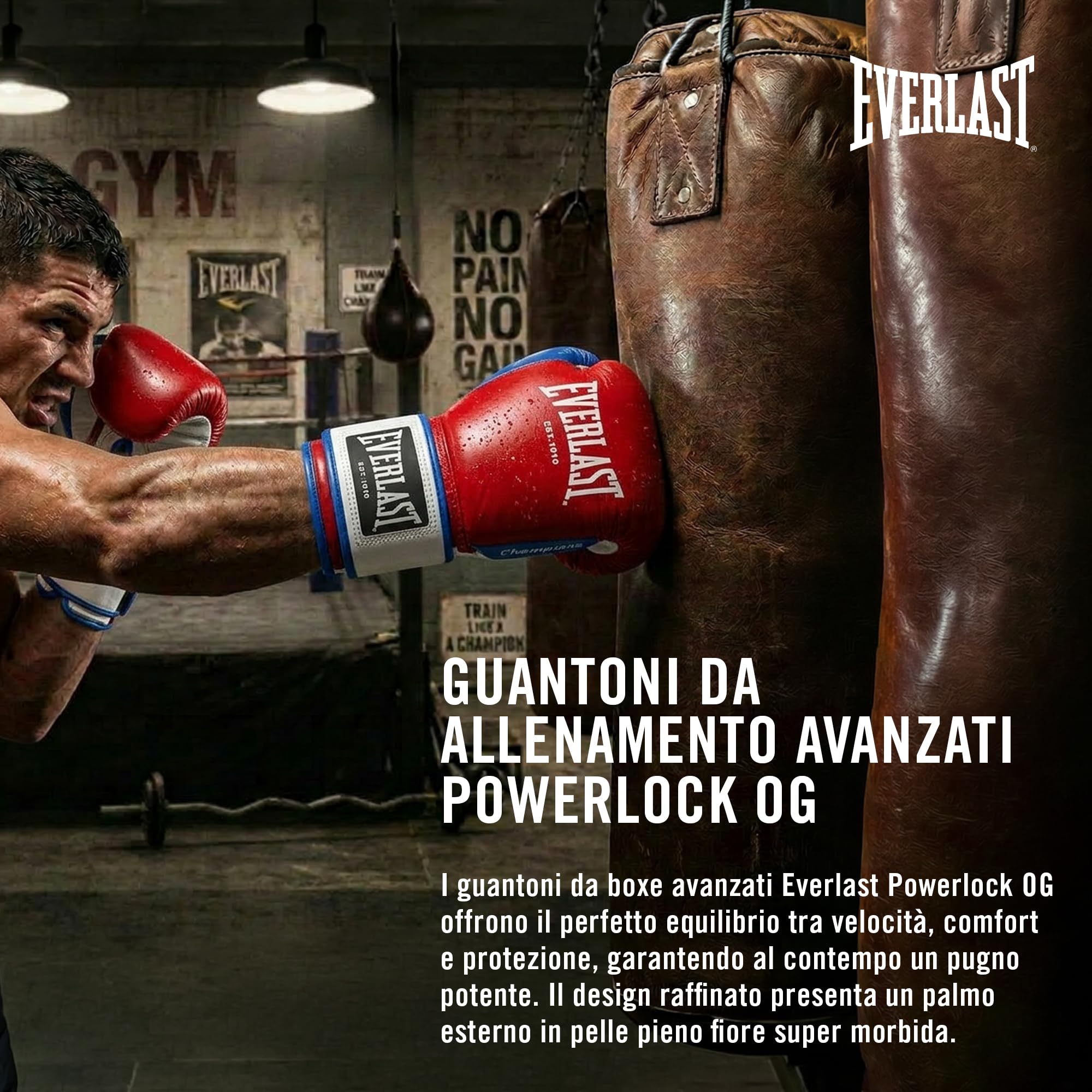Everlast Powerlock OG Advanced Guantoni da Boxe per sacco, colpitori e sparring, chiusura a strappo, EverDri, schiuma C3, impugnatura ergonomica – Attrezzatura originale Everlast