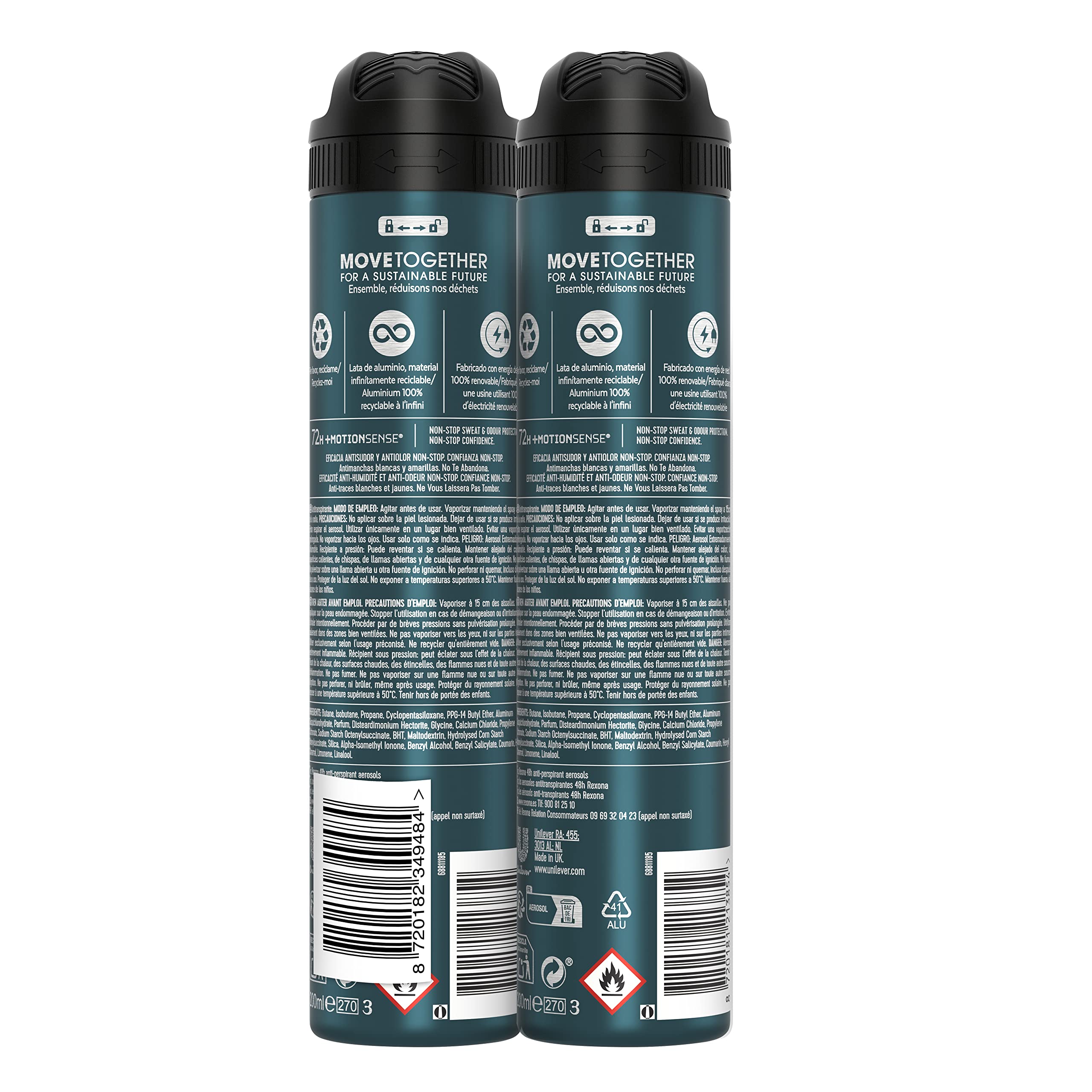 Rexona Dezodorant w sprayu zaawansowana ochrona 72h niewidoczne czarne i białe opakowanie antyperspirant dla mężczyzn 200ml x2