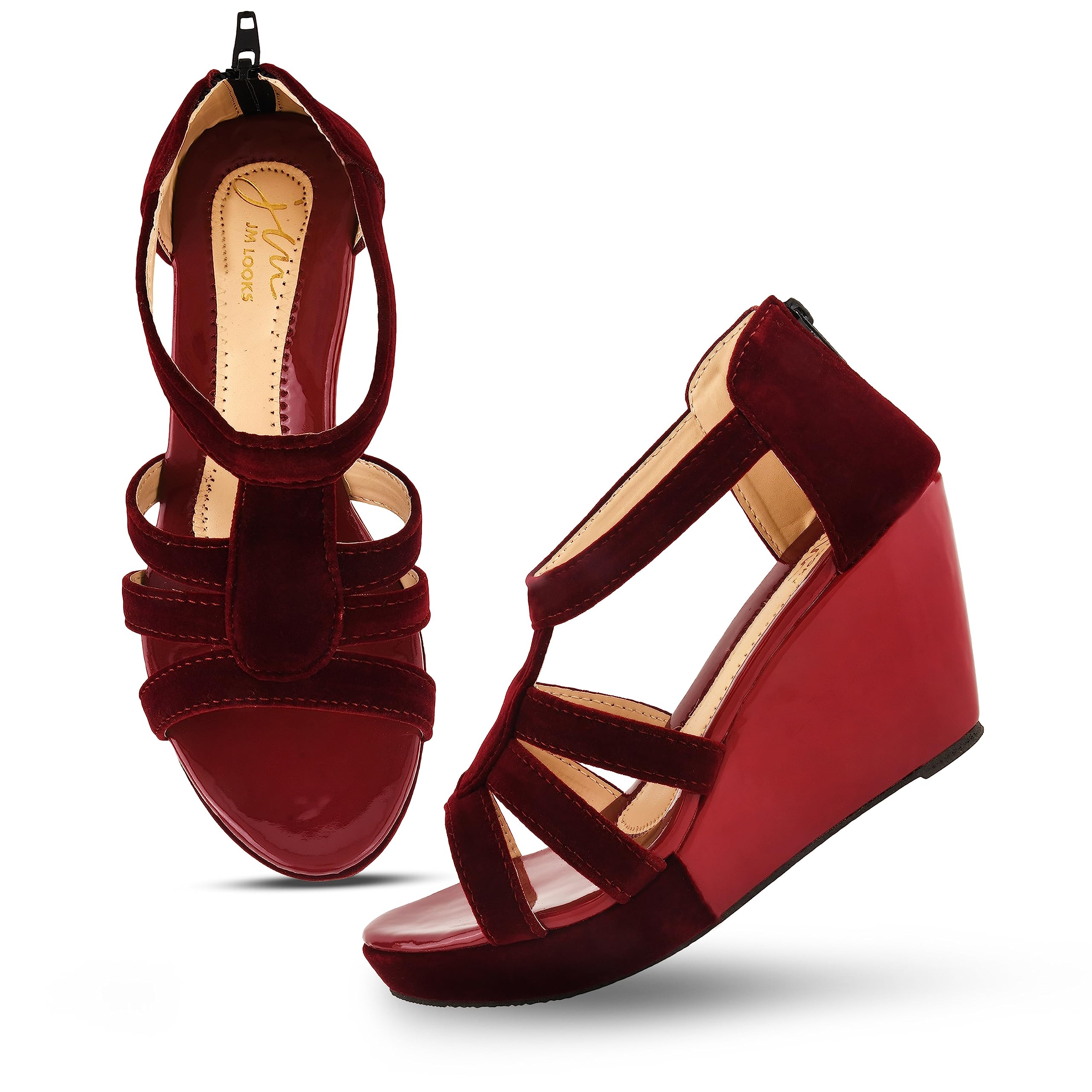 JM LOOKS Casual Fashion Solid Strappy Wedges Comfortable Heels Sandals For Womens & Girls AM-2-X (B0CCDBWCS5) Amazon Price History, Amazon Price Tracker