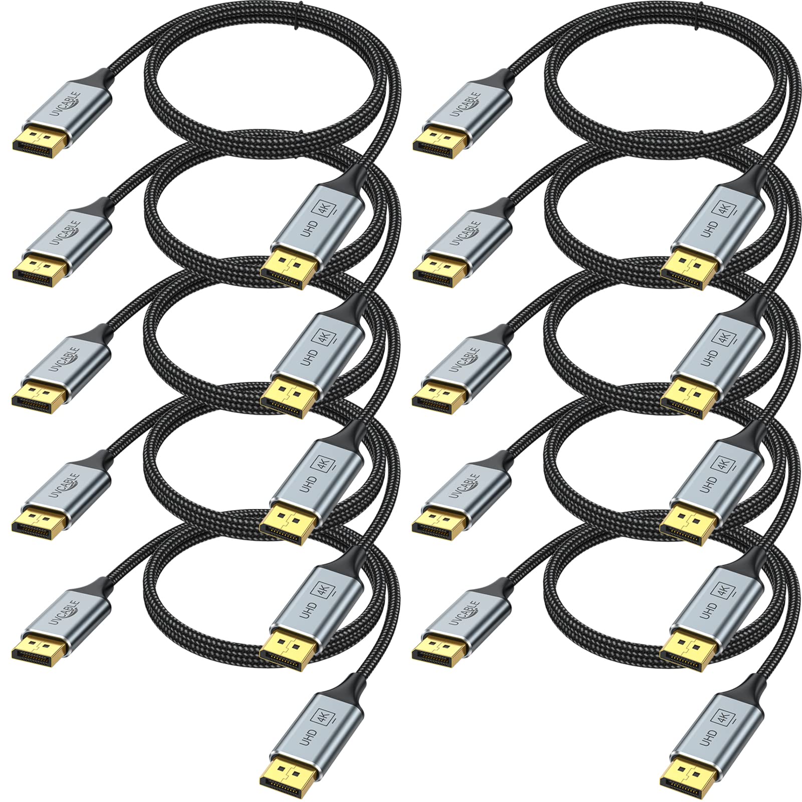 Cavo DisplayPort da 1,8 m, confezione da 10 cavi DP 2K a 165 Hz, 144 Hz, 4 K a 60 Hz, cavo per display ad alta velocità placcato oro 144 Hz, per docking station, monitor da gioco, scheda grafica, TV,