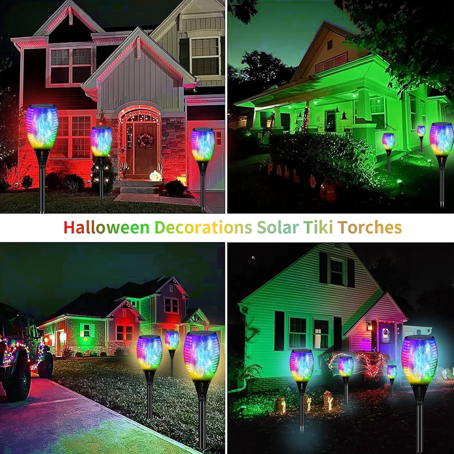 YoungPower Decorazioni di Halloween per esterni, 109,2 cm, 96 LED viola, luci solari per Halloween, luci RGB per esterni con fiamma tremolante, decorazione di Halloween, decorazione di Halloween per