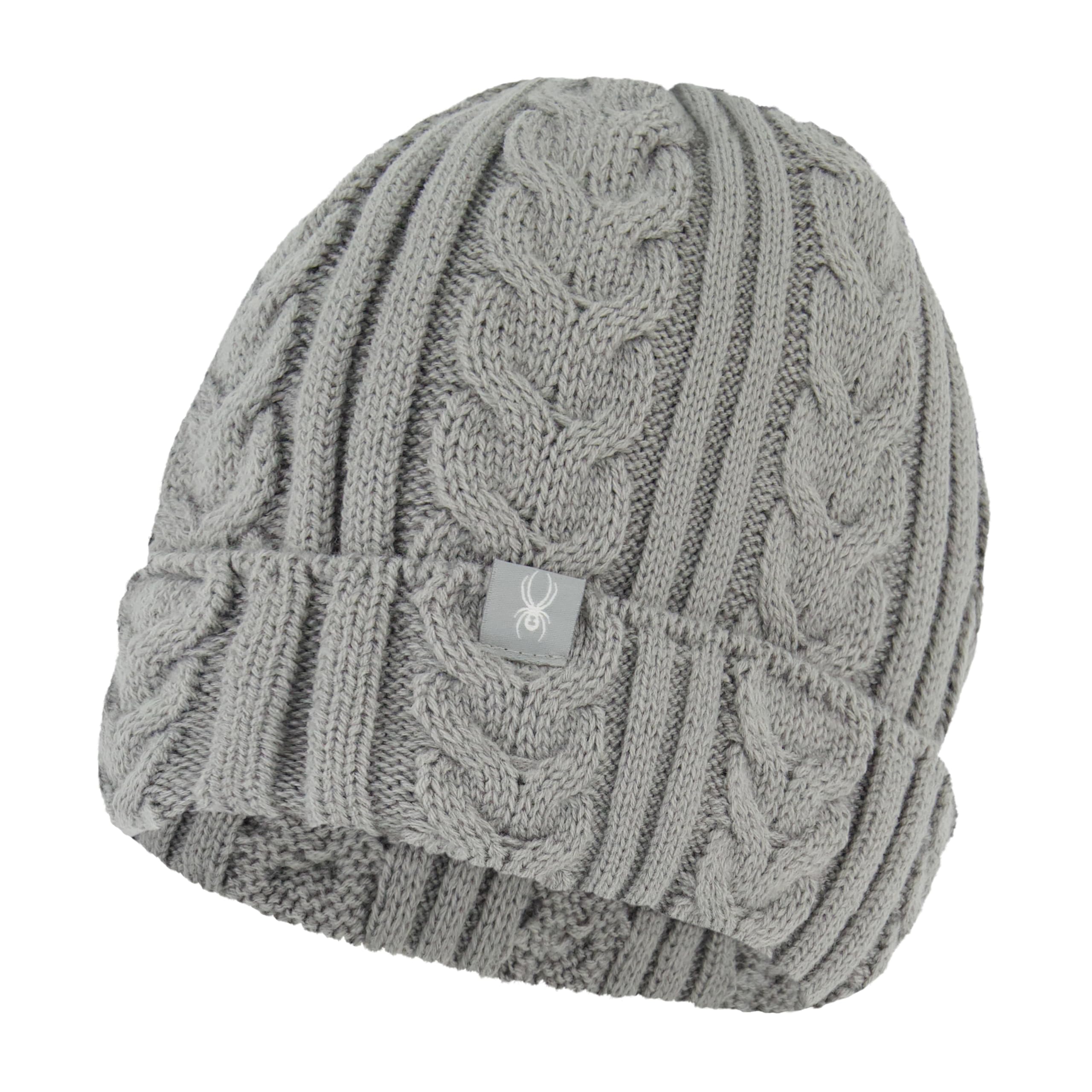 Spyder Womens Fleece Lined Cable Knit Beanie, Pewter Heather, One Size