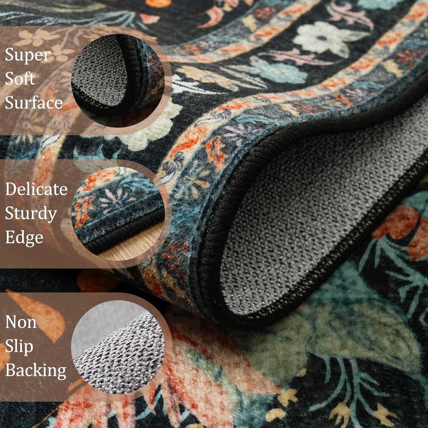 Morebes Butterfly Black 5x7 Area Rugs for Living Room, Boho Washable Carpet for Bedroom Non Slip, Soft Vintage Floral Indoor Floor Throw Rug for Office Playroom Nursery Dining Room