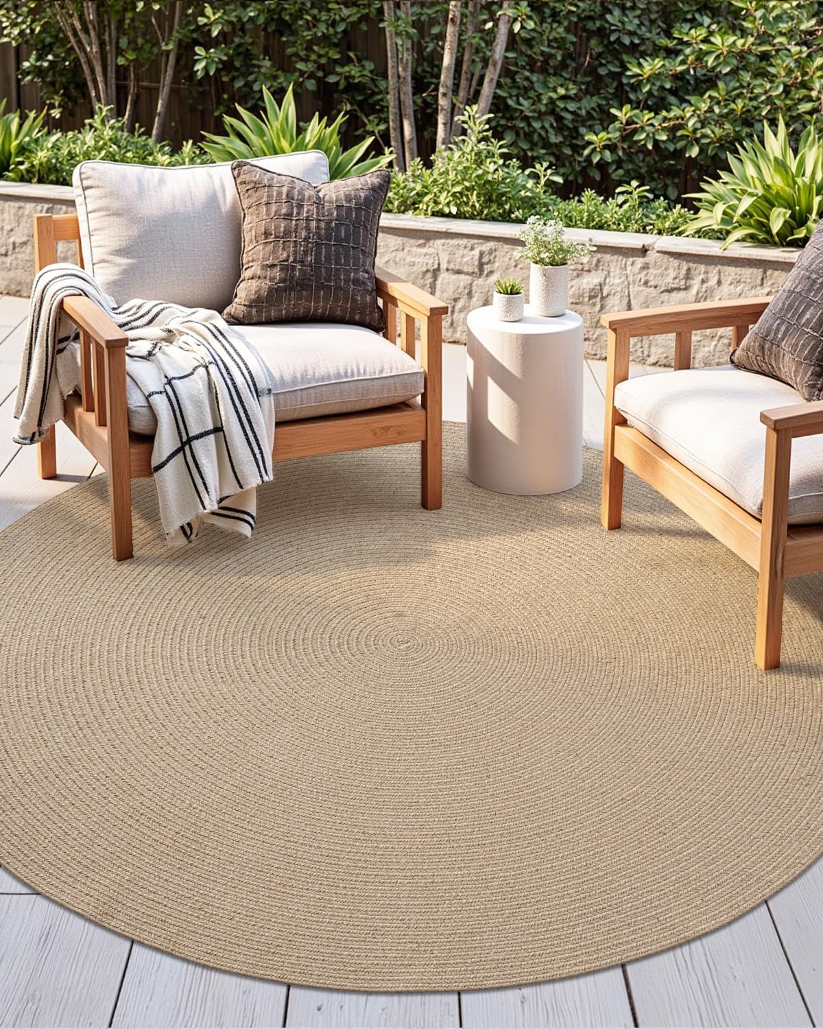 DEXI Round Jute Rug Natural Fiber 4x4, Braided Woven Area Rugs No Shed, Soft Neutral Rustic Carpet Mat for Indoor Outdoor Patio Dining Living Room Bedroom Farmhouse, 4ft, Beige 4' x 4' (Round) Beige