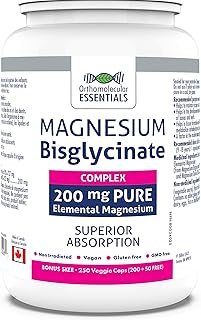 Orthomolecular Essentials - Magnesium Bisglycinate Complex 200mg, 250 Veggie Caps - Elemental Magnesium for Sleep and Anxiety - Bone Health and Muscle Cramp Relief - Calm Magnesium Complex Supplement