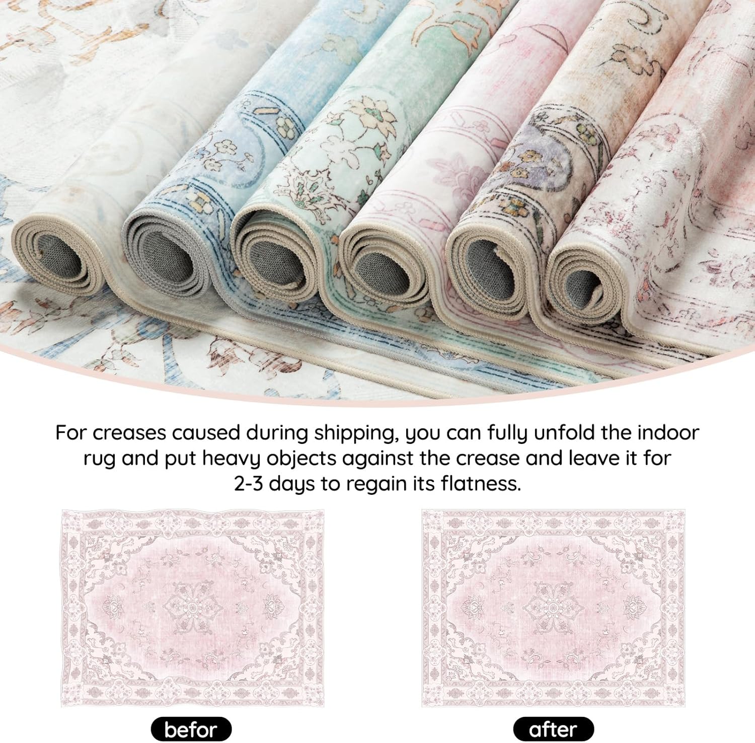 Rug 9x12 with Vintage Floral Printed Pattern Machine Washable Non-Slip Rugs for Living Room and Bedroom Peach Pink