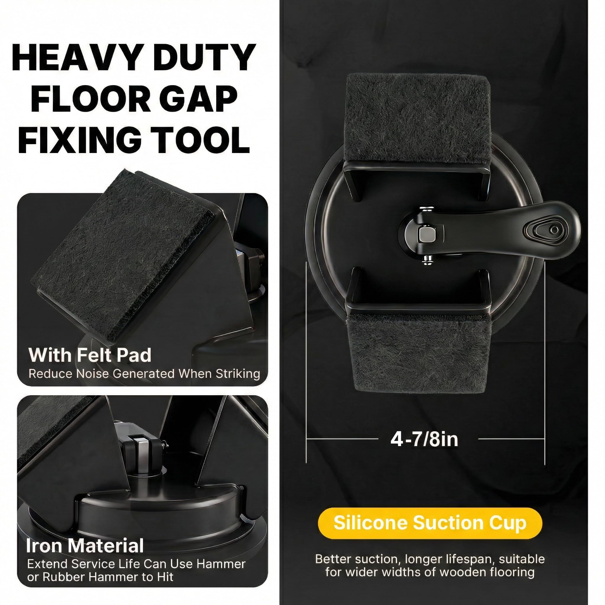 Floor Gap Fixer Tool Heavy Duty 45°Striking Surface Floor Gap Repair Tool Made of Iron & Enhanced Suction Cup with Slot Cutter and 5pcs Sticky Pads for Fixer Laminate/Vinyl Flooring Tools — view 8