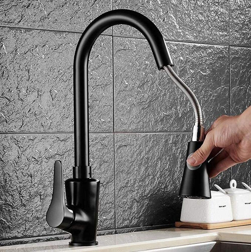 Robinet d'évier rétractable noir pivotant avec douchette de cuisine