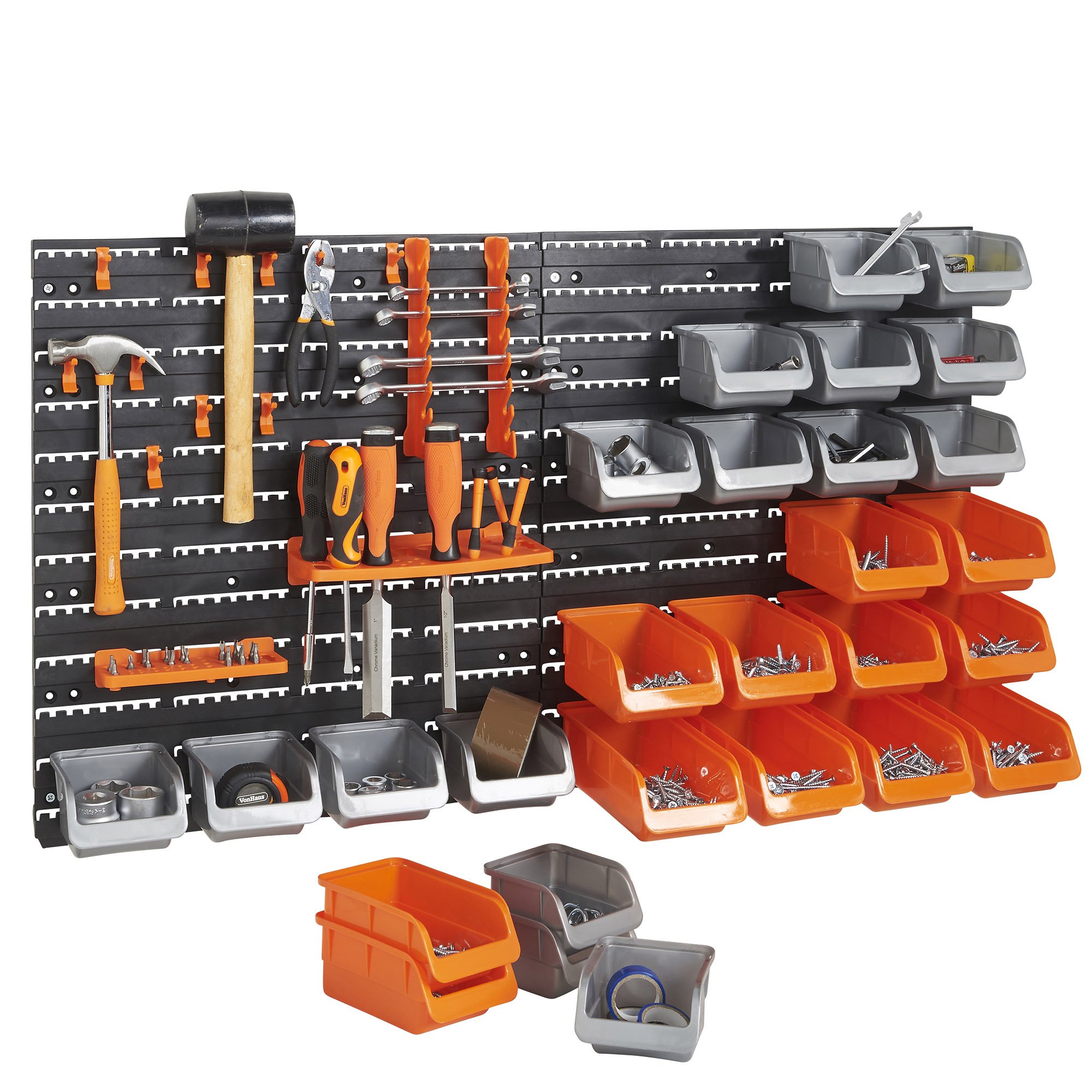 VonHaus 44 Piece Wall Mounted Pegboard Hook, Storage Bins and Panel Set