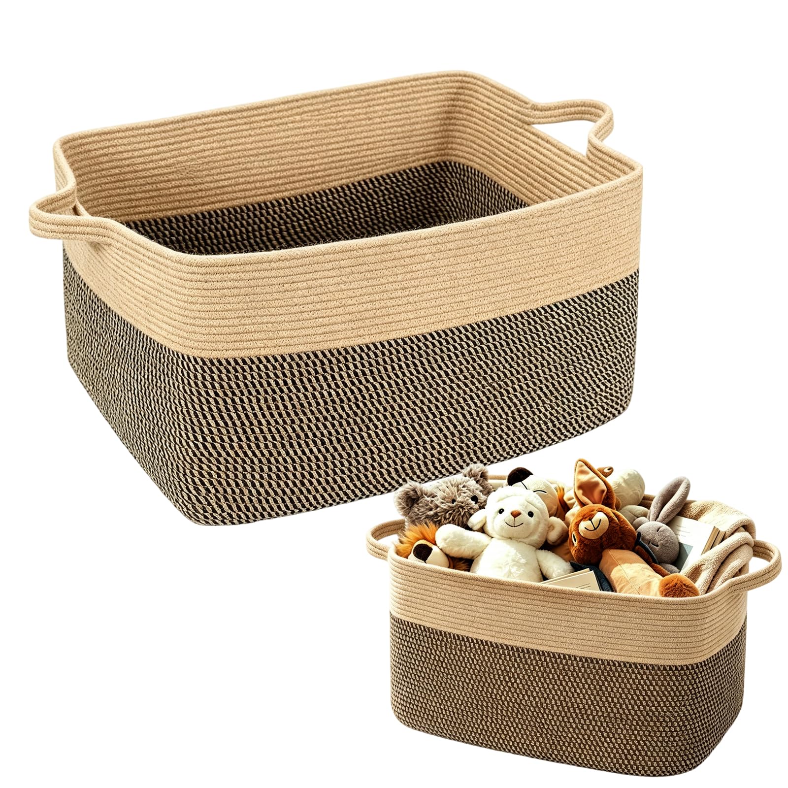 Cesta de tela con asas grande para organizar coladas y mantas en el dormitorio
