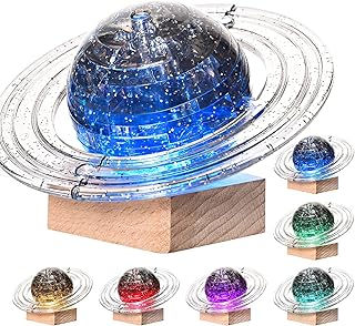 3D Crystal Puzzle, 3D Saturn Puzzle DIY Assembly Brain Teaser with Light-Up Wood Base, Plastic Crystal Puzzle Fun Model Toy Gift Decoration for Adults & Kids Age 14 and Up, 40 Pieces, Grey