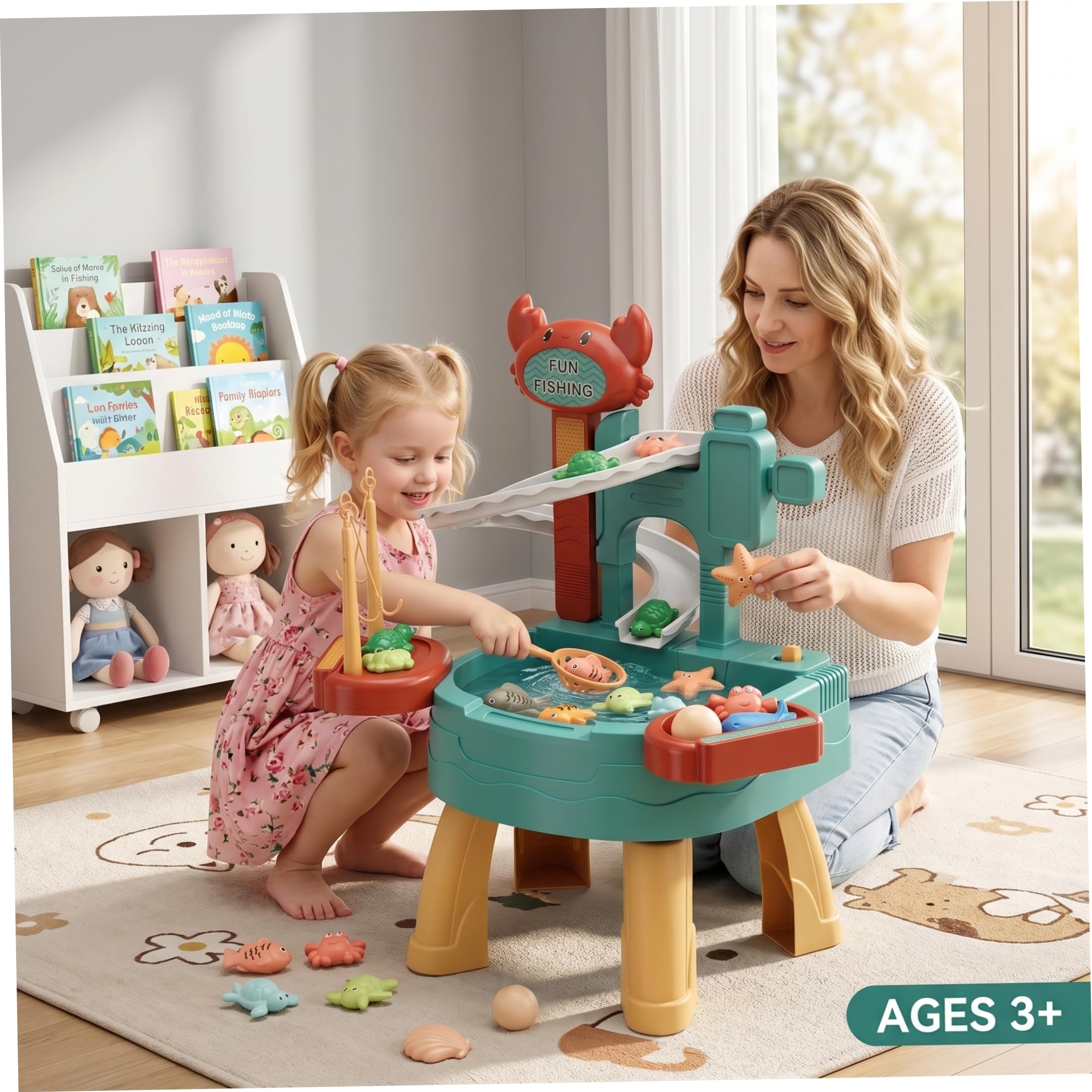Mesas de agua de arena, mesas de agua para juegos al aire libre para niños, mesa para niños de 34 piezas, fregadero de juego con funcionamiento, pesca con recirculación eléctrica y juguete de cocina