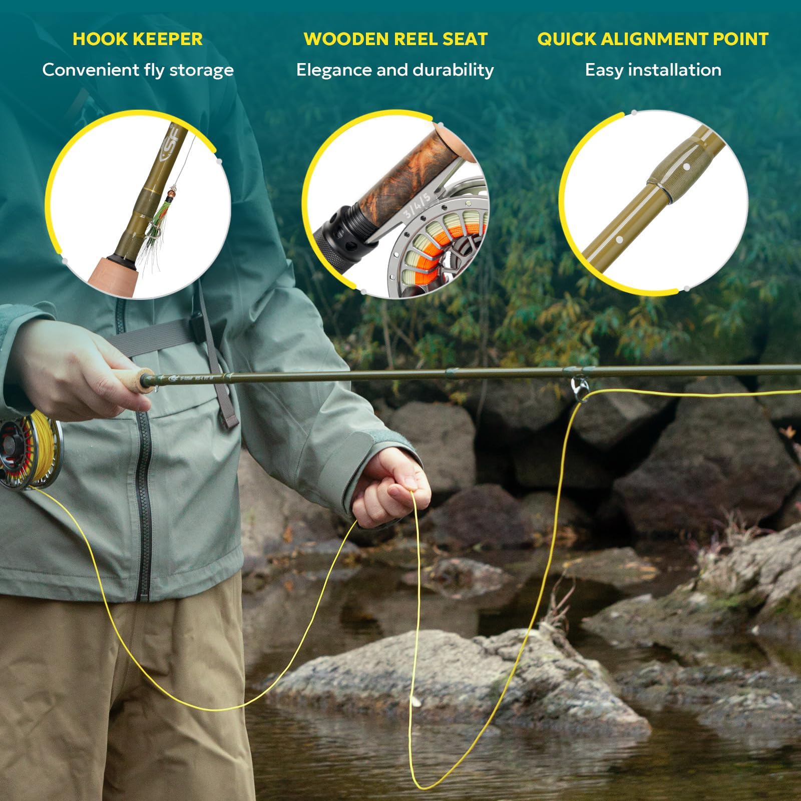 SF SF-005MP Fly Fishing Rod Advance Multi-Purpose Freshwater Fly Rod IM8 Carbon Fiber with Carrying Tube and Extra Rod Tip Section Medium-Fast Action