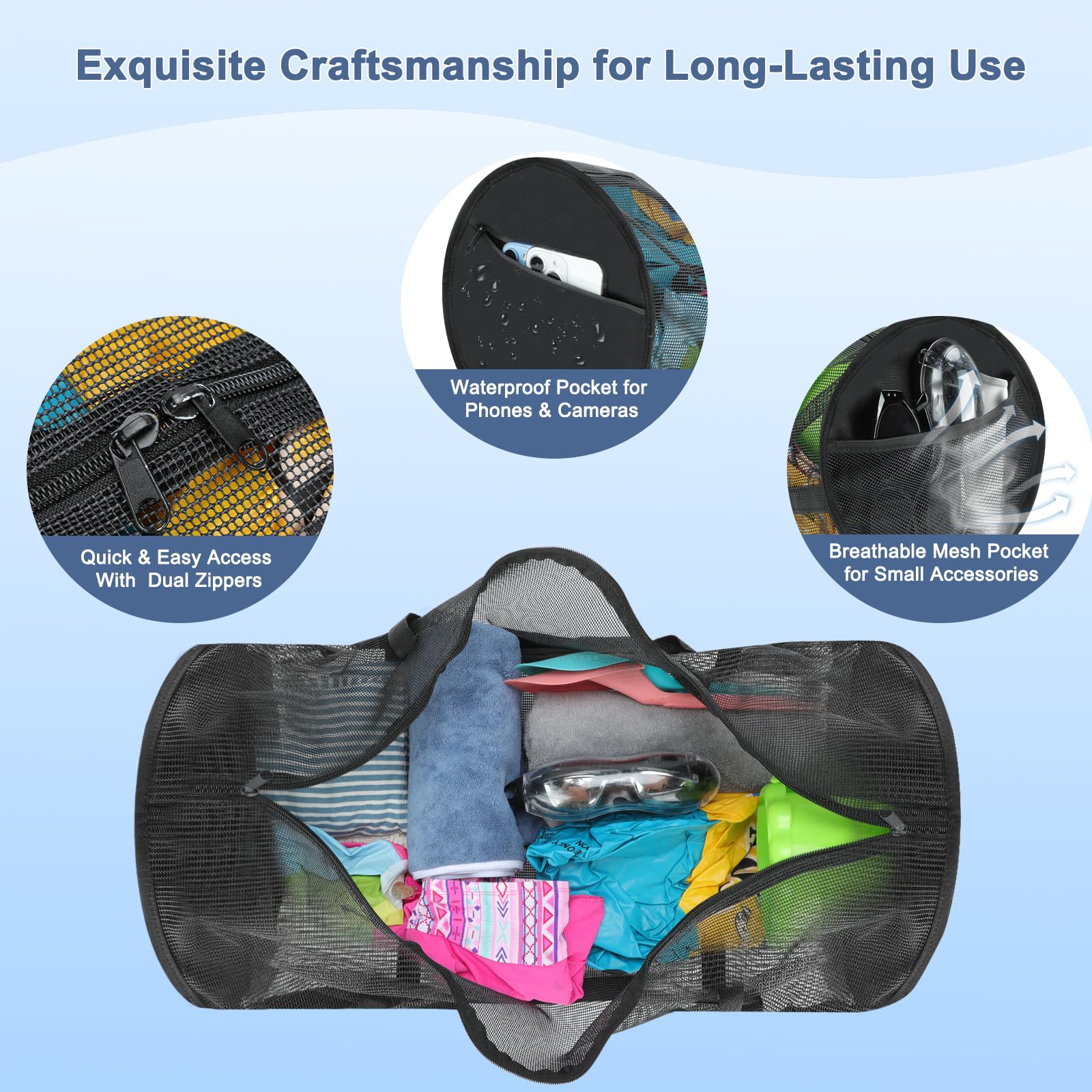 LIXUFRHK Diving Mesh Duffel Bag Large Capacity, Quick-Dry Ventilation System Mesh Duffel Bag for Scuba Diving, Snorkeling & Spearfishing Ideal Beach Travel Companion with a Splash-Proof Phone Pocket