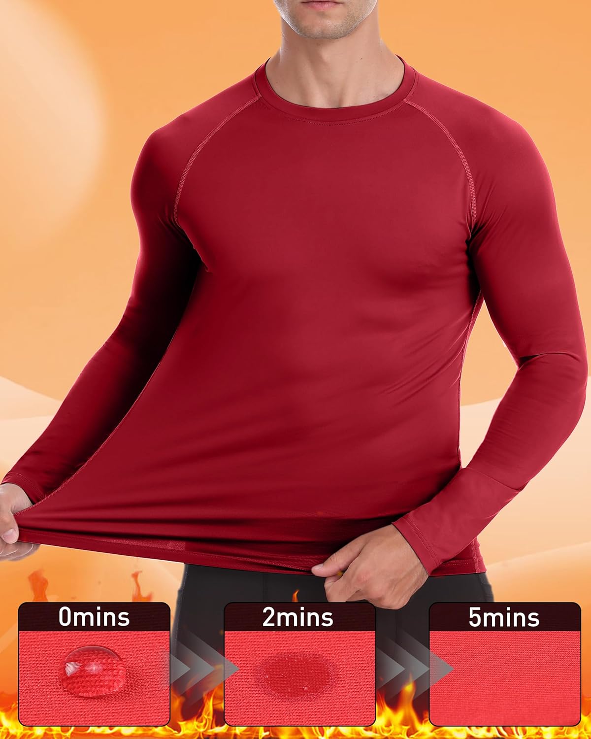 Men's Thermal Compression Shirt, Long Sleeve Fleece Lined Workout Shirts Winter Cold Weather Athletic Base Layer Top - Image 5
