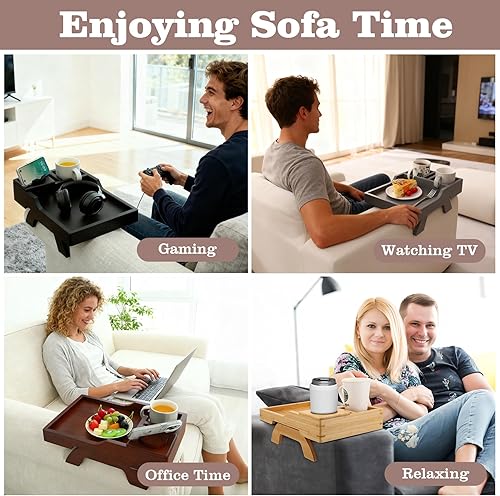 Miniatura 5 de Bandeja Portavasos para Sofá, 15.4"x9.9" Mesa Grande 4 en 1 para Reposabrazos de Sofá con Soporte para Teléfono Rotatorio 360°, Mesa Lateral