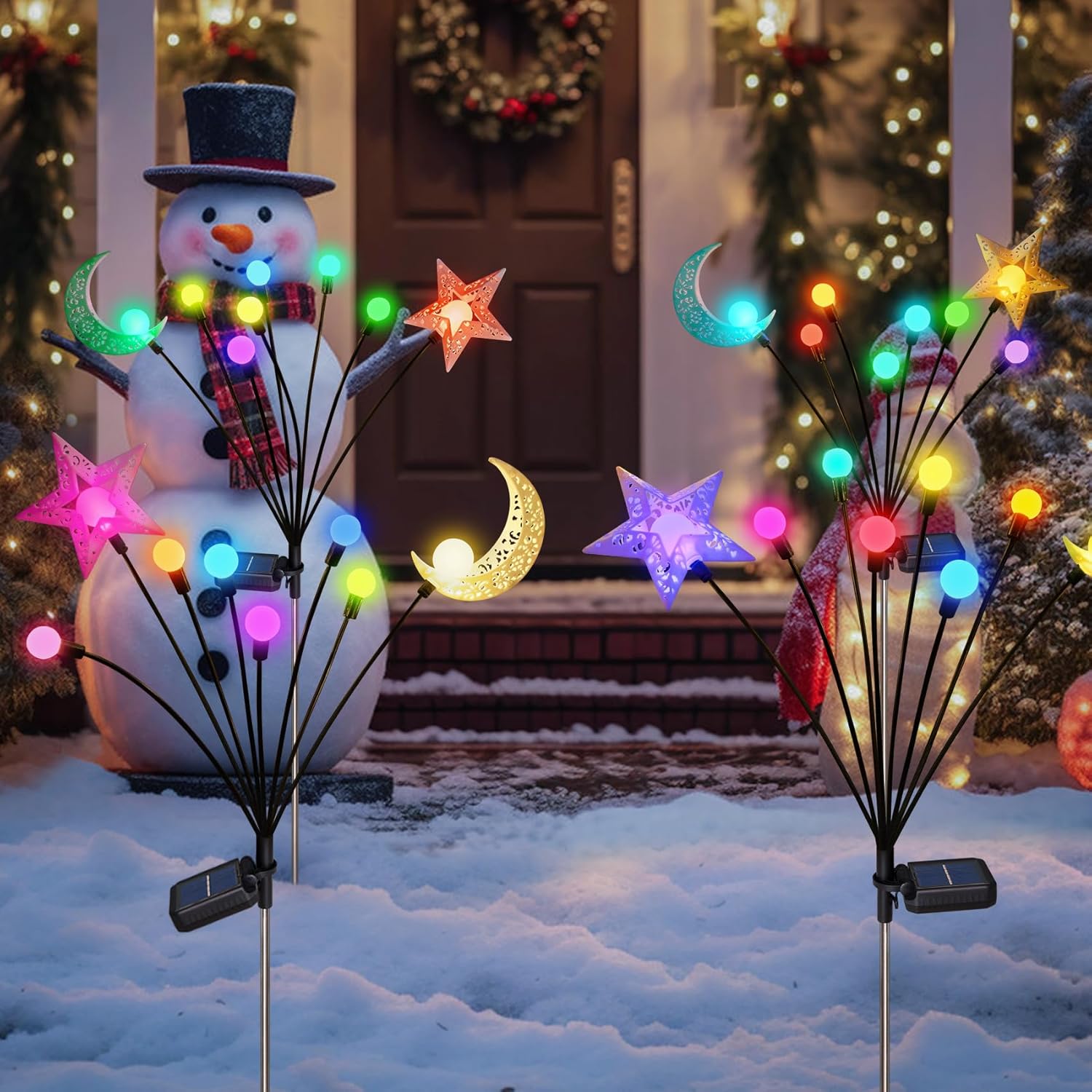 TAKE ME Solar Firefly Lights Outdoor Moon Star Sun Projection Stake Lights - Waterproof Solar Powered Garden Lights for Pathway, Yard, Patio Decor Color Changing