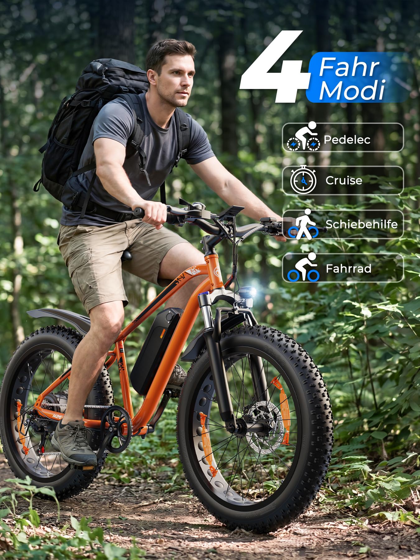 E Bike, 26" x 4.0" Fat Tire E-Bike Herren Damen mit 48V 18Ah/13Ah Akku Bis 100-150KM, 250W 85NM Motor, Vollfederung Elektrofahrrad für Erwachsene, E Fatbike 7-Gang-All-Terrain EBike Mountainbike