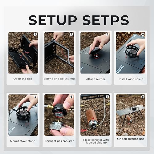 Miniatura 6 de Alocs Estufa de gas para campamento, mesa de campamento IGT con estufa al aire libre, mesa de picnic plegable con estufa individual portátil, bolsa