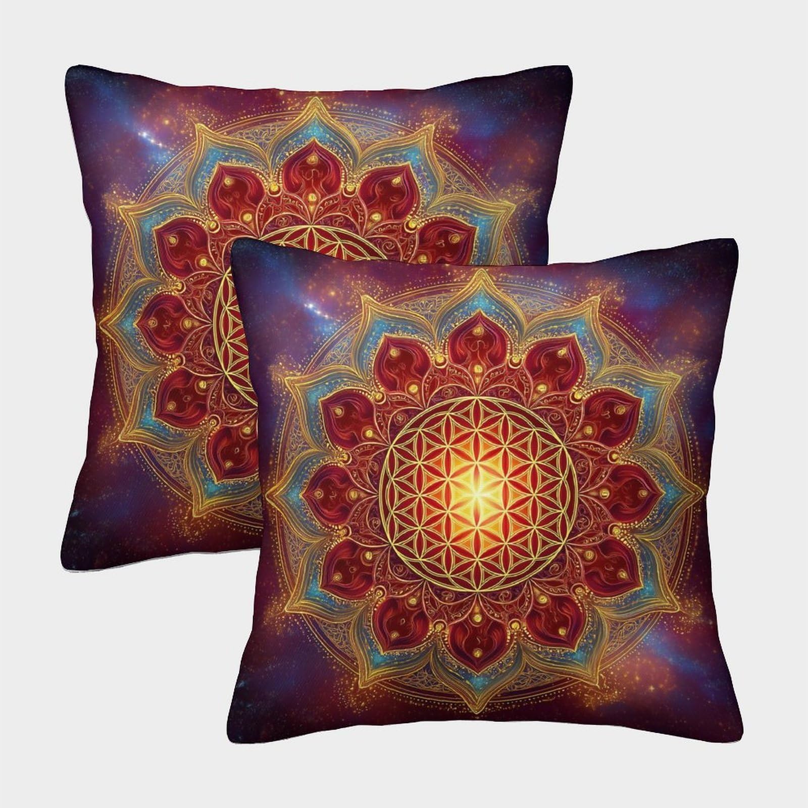 kaiyun 2 Pack Cosmic Style Mandala, Flower of Life Pillow Case 45x45cm 3D Printing Cushion Cover,home Decoration Sofa Cushion