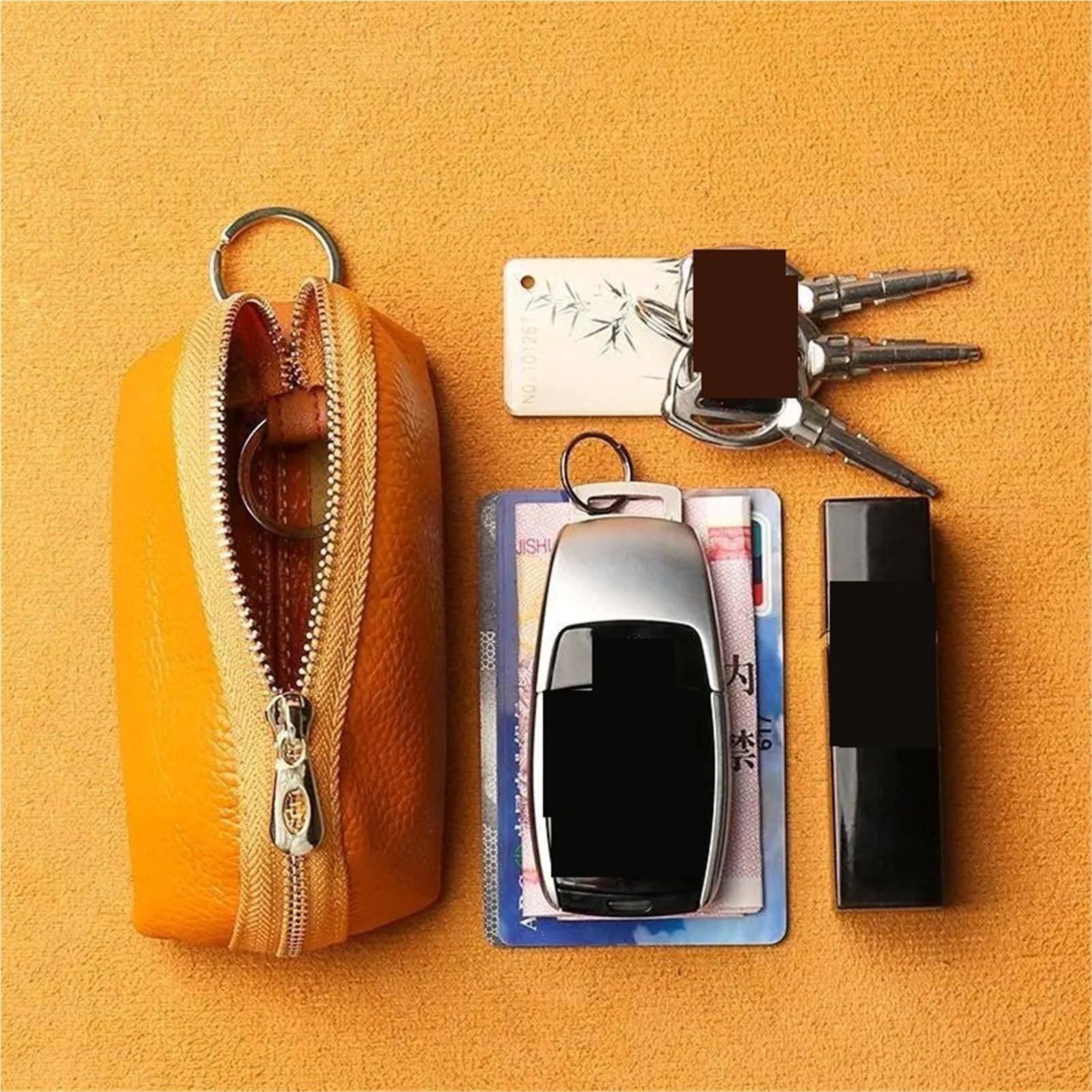 Schlüsseletuis, Unisex, große Kapazität, Reißverschluss, Schlüsseltasche, Leder, Schlüsseletui, Münzbörse, tragbarer Schlüsselanhänger, Münzgeldbörse, Geldbörse (schwarz)