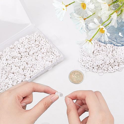 Miniatura 4 de 2000 cuentas de arcilla blanca, cuentas espaciadoras de arcilla polimérica, cuentas planas redondas de vinilo Heishi de 0.236 pulgadas, cuentas