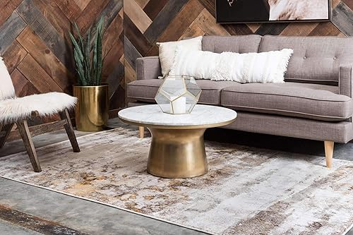 Miniatura 3 de Unique Loom Helios Collection - Santorini - Alfombra rectangular de 5 pies 1 pulgada x 8 pies, beige marfil y dorado