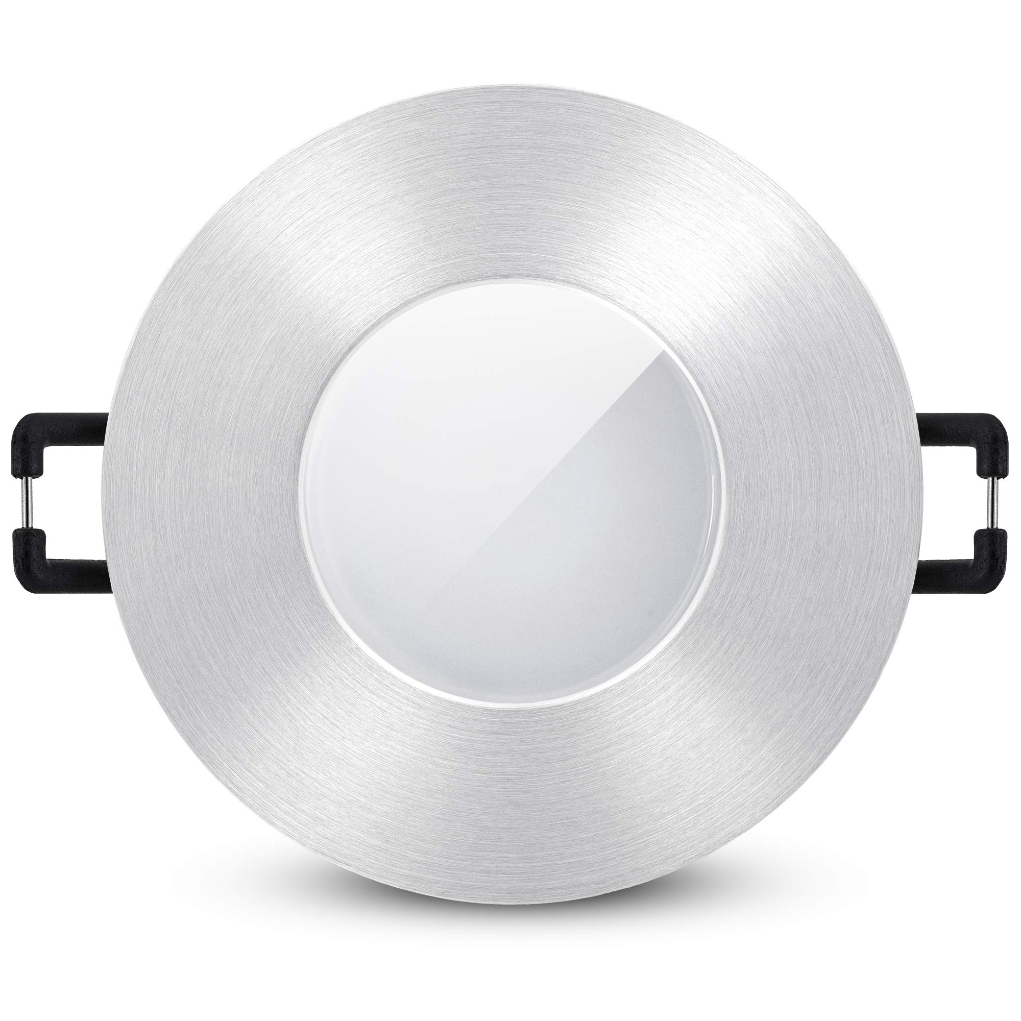 linovum 10 Stück ISASO Bad Einbauleuchten Set IP65 mit fourSTEP Dimmen ohne Dimmer - LED GU10 5W neutralweiß 230V rund Alu