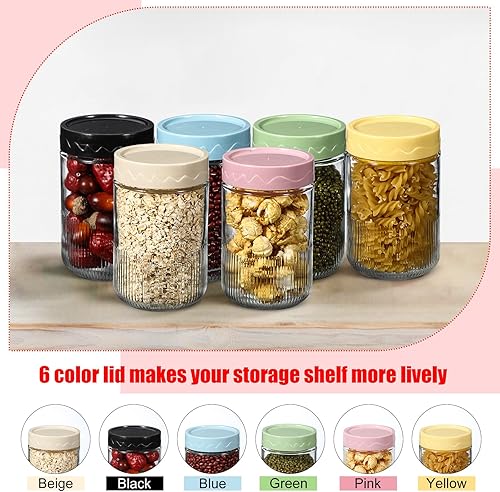 Miniatura 3 de Dandat 6 recipientes de avena con tapa, tarros de avena herméticos de vidrio, coloridos recipientes de almacenamiento de avena durante la noche,