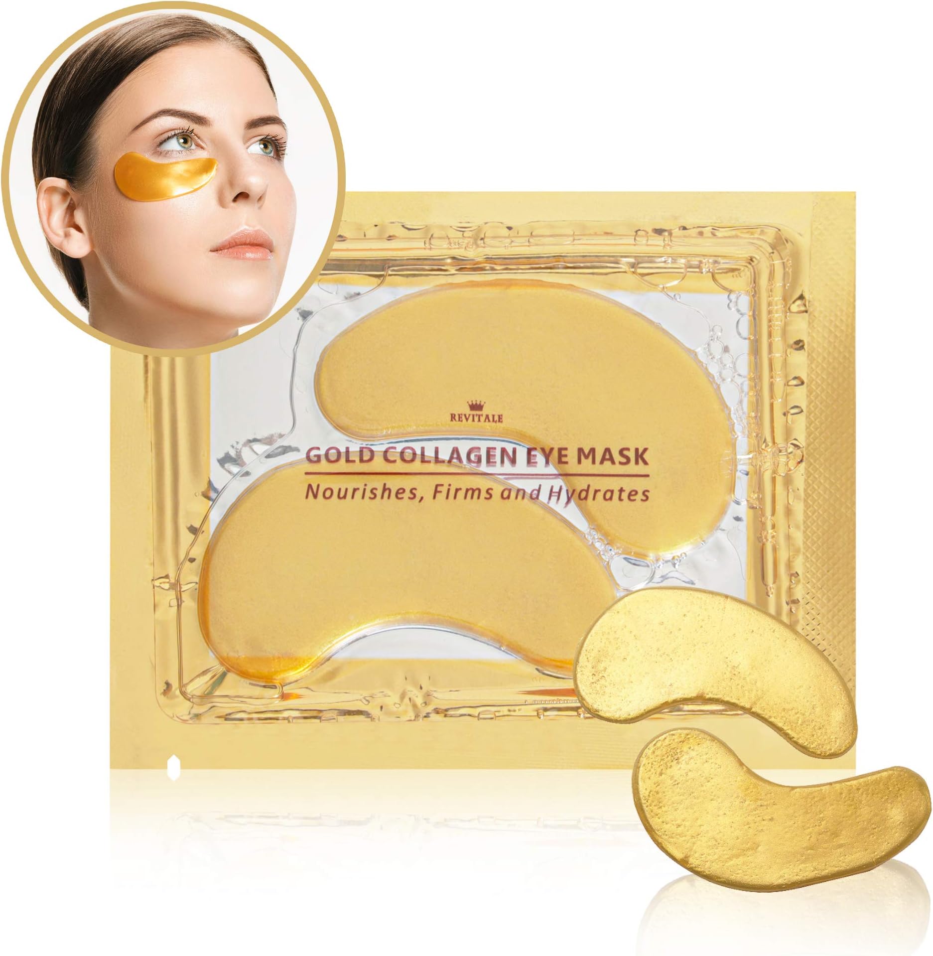 Cascove 10 Pairs Of Crystal Collagen Eye Mask Reduce Eye Wrinkles Bags & Dark Circles Under Eye Tired Anti Ageing Eyelid Moisture Pad Pads Patch Patches Crystal Face Gold/white