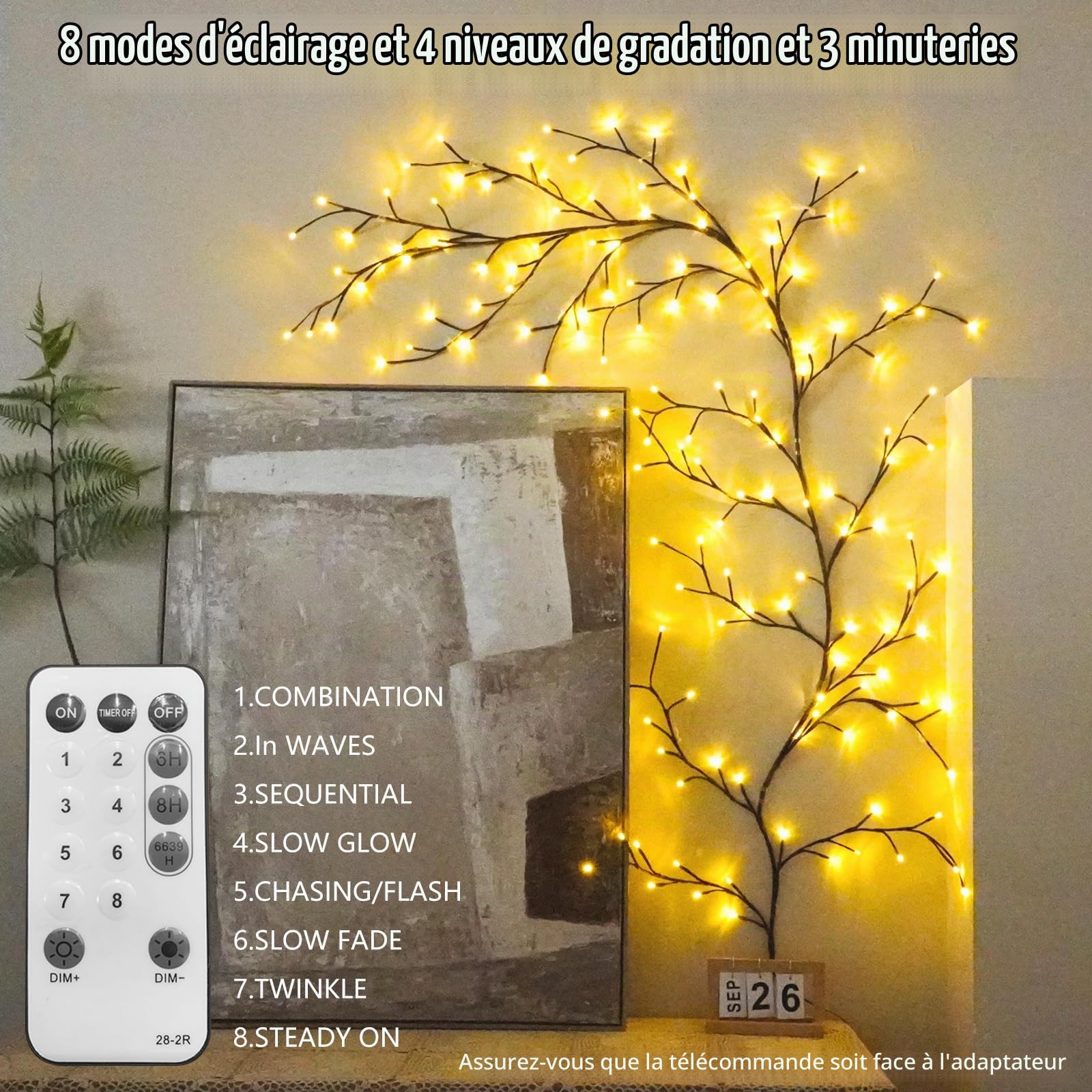 Guirlande Lumineuse 144 LEDs avec Fiche & Télécommande - Arbre Illuminé, Illuminated Murale Interieur et Décorations de Noël pour Salon, Chambre (2 Pièce)