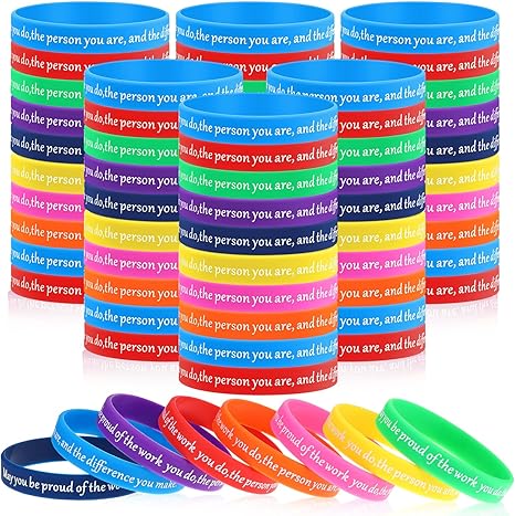 Sasylvia 50 Pcs Employee Appreciation Gifts Silicone Bracelets Motivational Quote Inspirational Rubber Wristband Thank You Gift for Coworker Office Teacher (May You Be Proud of)