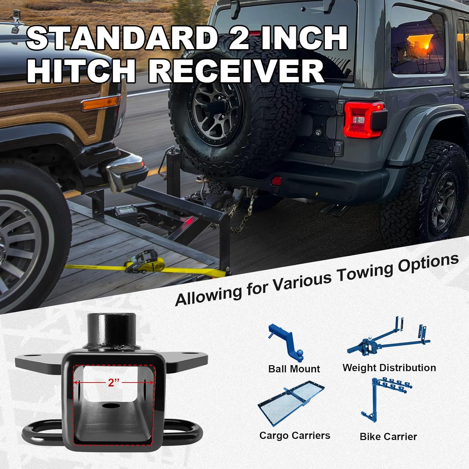 2" Class 3 Trailer Hitch Receiver for Jeep Gladiator, Towing Truck Trailer Hitch Compatible with JT 2020 2021 2022 2023 2024 2025, Heavy Duty Pickup Tow Receiver Kit with Bolts