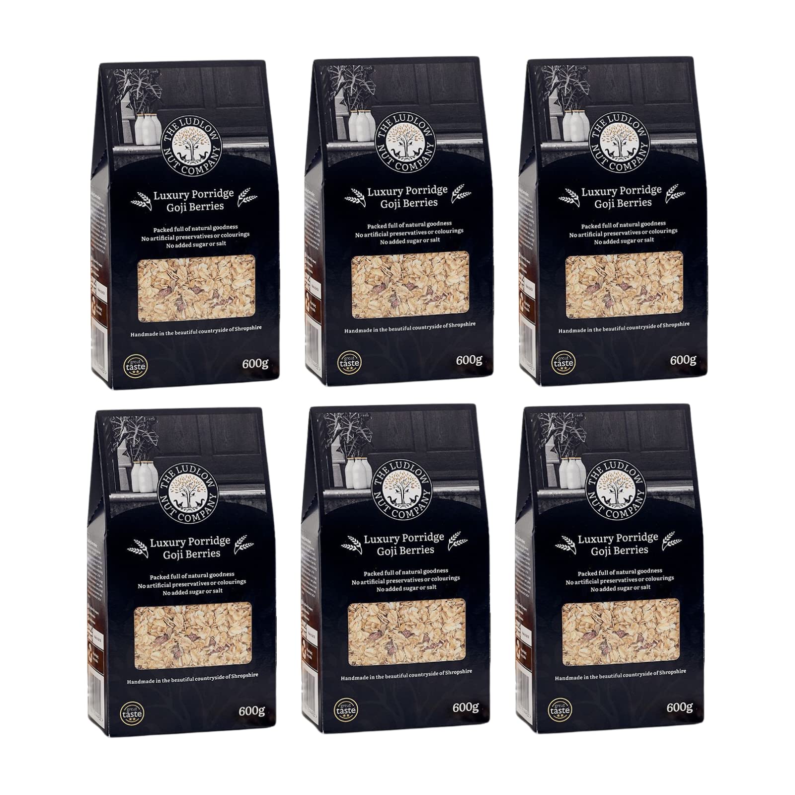 Porridge Goji Berries & Seed Mix by Ludlow Nut 600g, 2 x 600g, 6 x 600g - Made Porridge Jumbo Oat and Rolled Oat with Sunflower Seed, Pumpkin Seed, Linseed, Sesame Seed and Goji Berries. (6 x 600g)