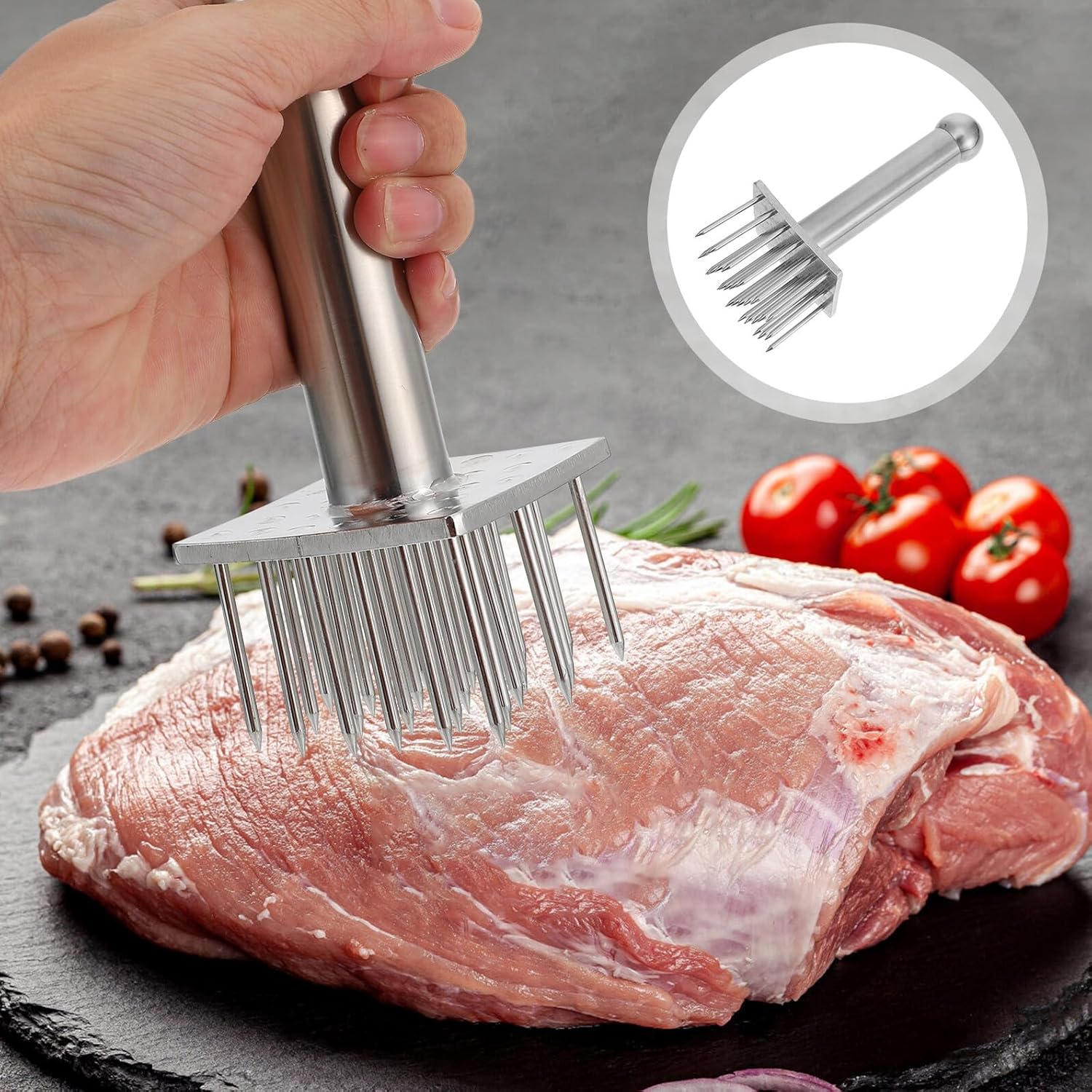 Stainless Steel Meat Tenderizer Needle Kitchen Tool for Steak Beef Pork Chicken Loosening Softening Flattening Meat Accessory for Home Cooking and Bbq